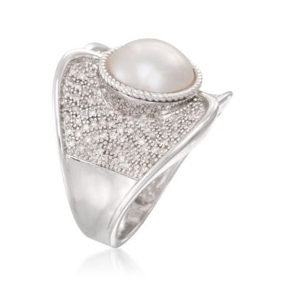 10-10.5 Mabe Pearl and .50 ct. t.w. Diamond Ring in Sterling Silver &mdash; Alt Image 3