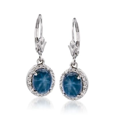8.00 ct. t.w. Sapphire and .30 ct. t.w. Diamond Earrings In 14kt White Gold &mdash; Alt Image 1