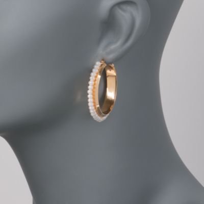 3-4mm Pearl Hoop Earrings in 14kt Gold Over Sterling Silver &mdash; Alt Image 2