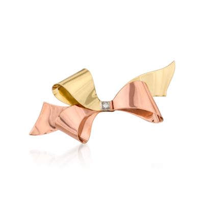 C. 1940 Vintage 14kt Tri-Colored Gold Bow Pin With Diamond &mdash; Alt Image 1