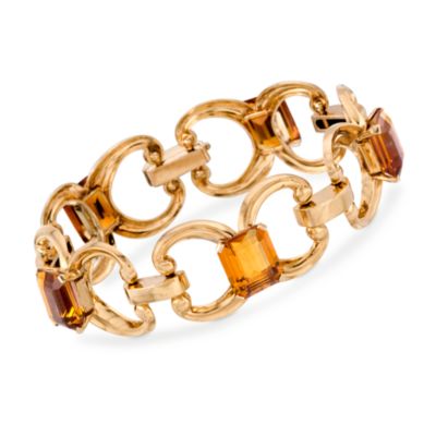 C. 1940 Vintage 27.00 ct. t.w. Citrine Bracelet In 14kt Yellow Gold. 7" &mdash; Alt Image 1
