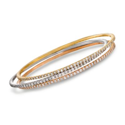 Set of Three 9.00 ct. t.w. Diamond Bangle Bracelets In 14kt Tri-Colored Gold &mdash; Alt Image 1