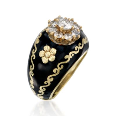C. 1975 Vintage 1.15 ct. t.w. Diamond Floral Ring With Black Enamel in 14kt Yellow Gold. Size 7 &mdash; Alt Image 3
