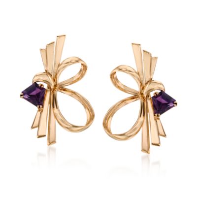 C. 1970 Vintage 4.50 ct. t.w. Amethyst Earrings in 14kt Yellow Gold       &mdash; Alt Image 1