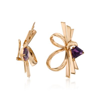 C. 1970 Vintage 4.50 ct. t.w. Amethyst Earrings in 14kt Yellow Gold       &mdash; Alt Image 2