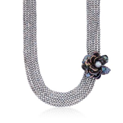 4-15mm Gray Pearl Floral Necklace With Vermeil Clasp. 20" &mdash; Alt Image 1