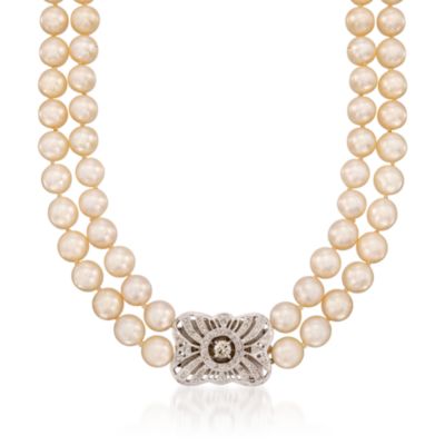 C. 1960 Vintage Cultured Pearl and .95 ct. t.w. Diamond Necklace In 14kt White Gold. 21" &mdash; Alt Image 1
