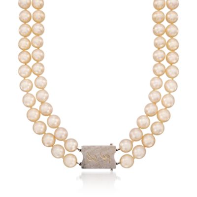 C. 1960 Vintage Cultured Pearl and .95 ct. t.w. Diamond Necklace In 14kt White Gold. 21" &mdash; Alt Image 2
