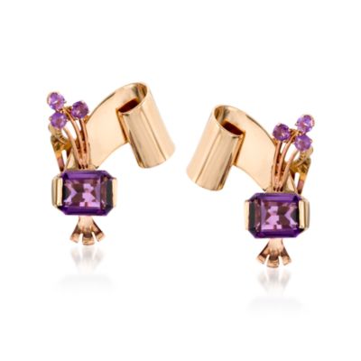 C. 1960 Vintage 6.60 ct. t.w. Amethyst Earrings in 14kt Yellow Gold &mdash; Alt Image 1