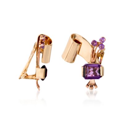 C. 1960 Vintage 6.60 ct. t.w. Amethyst Earrings in 14kt Yellow Gold &mdash; Alt Image 2