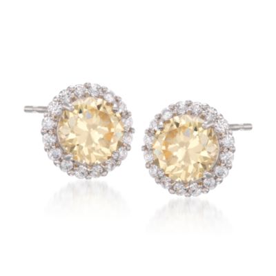 4.50 ct. t.w. Canary and White CZ Halo Earrings in Sterling Silver &mdash; Alt Image 1