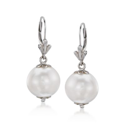 12-13mm Cultured Pearl Drop Earrings In Sterling Silver. Leverback Earrings &mdash; Alt Image 1