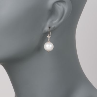 12-13mm Cultured Pearl Drop Earrings In Sterling Silver. Leverback Earrings &mdash; Alt Image 2