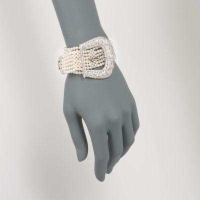 4.70 ct. t.w. Diamond and Cultured Pearl Buckle Bracelet In 18kt White Gold. 7" &mdash; Alt Image 2