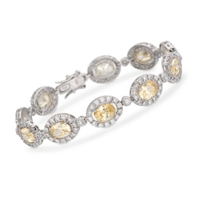 14.40 ct. t.w. Canary and White CZ Station Bracelet In Sterling Silver. 8.5" &mdash; Alt Image 1