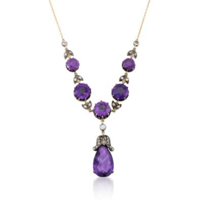 C. 1990 Vintage 12.45 ct. t.w. Amethyst and Diamond Necklace in Two-Tone. 16" &mdash; Alt Image 1