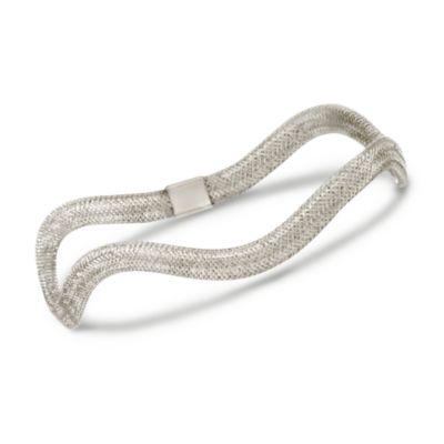 Italian 14kt White Gold Wavy Mesh Bangle Bracelet &mdash; Alt Image 1