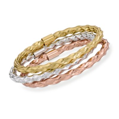 Italian Flex Twisted Bangle Bracelet Set With 14kt Gold &mdash; Alt Image 1