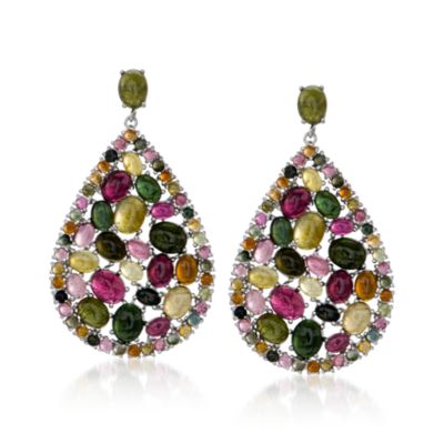 47.00 ct. t.w. Multicolored Tourmaline Earrings in Sterling Silver &mdash; Alt Image 1