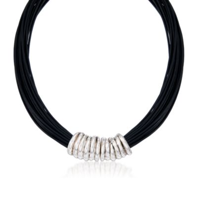Multi-Strand Leather Collar Necklace With Sterling Silver &mdash; Alt Image 1