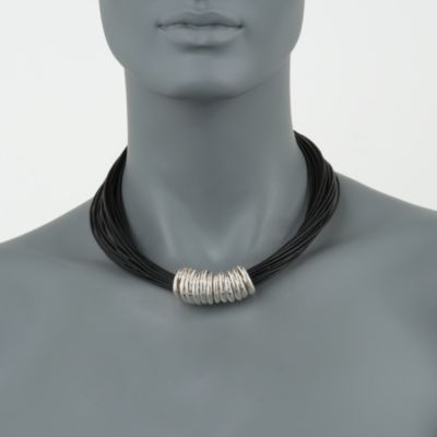 Multi-Strand Leather Collar Necklace With Sterling Silver &mdash; Alt Image 2