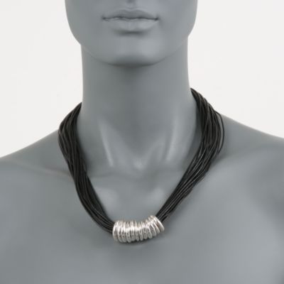 Multi-Strand Leather Collar Necklace With Sterling Silver &mdash; Alt Image 3