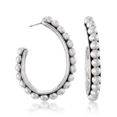 Sterling Silver Extra Large Beaded J-Hoop Earrings &mdash; Alt Image 1