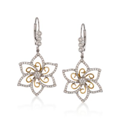 .75 ct. t.w. Diamond Flower Earrings In 14kt Two-Tone Gold &mdash; Alt Image 1