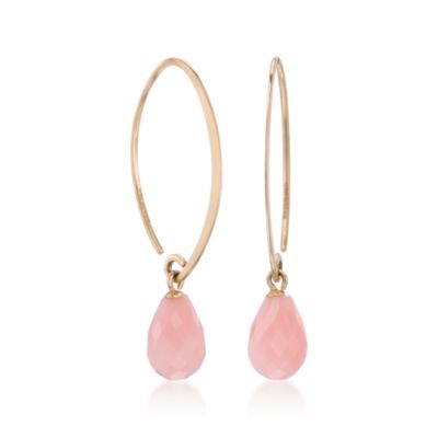 Pink Opal Drop Earrings In 14kt Yellow Gold &mdash; Alt Image 3