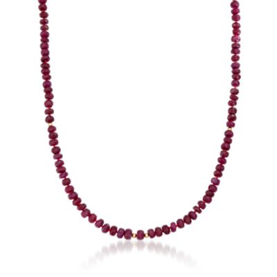 C. 1980 Vintage 38.00 ct. t.w. Ruby Beaded Necklace In 14kt Yellow Gold. 17" &mdash; Alt Image 1