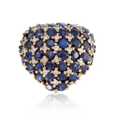 C. 1980 Vintage 6.30 ct. t.w. Sapphire and .40 ct. t.w. Diamond Heart Ring In 14kt Yellow Gold. Size 5.5 &mdash; Alt Image 1