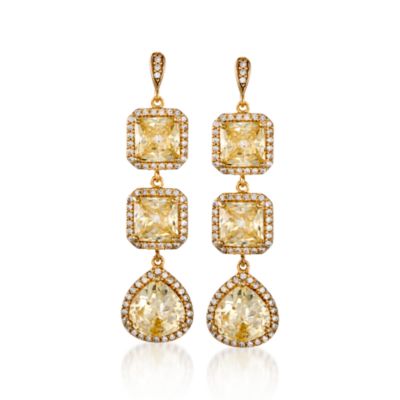 17.30 ct. t.w. Yellow and Clear CZ Triple Drop Earrings in 14kt Gold Over Sterling Silver &mdash; Alt Image 1