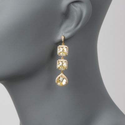17.30 ct. t.w. Yellow and Clear CZ Triple Drop Earrings in 14kt Gold Over Sterling Silver &mdash; Alt Image 2