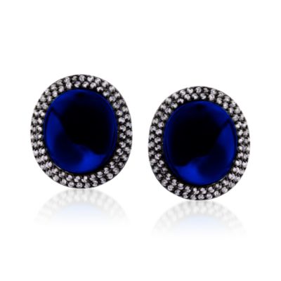 30.75 ct. t.w. Blue Cabochon and White CZ Earrings In Sterling Silver &mdash; Alt Image 1