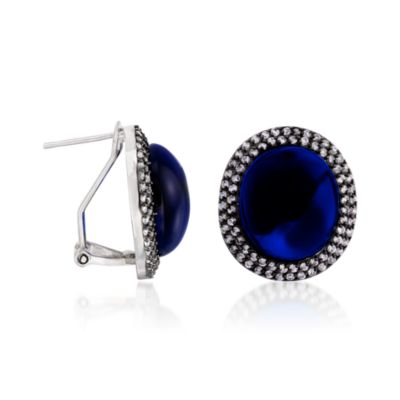 30.75 ct. t.w. Blue Cabochon and White CZ Earrings In Sterling Silver &mdash; Alt Image 3
