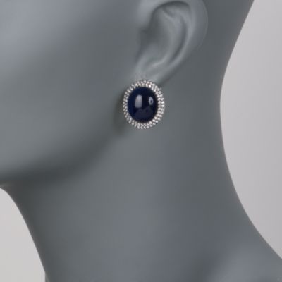 30.75 ct. t.w. Blue Cabochon and White CZ Earrings In Sterling Silver &mdash; Alt Image 2