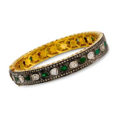 3.25ct. t.w. Emerald and 2.75ct. t.w. Diamond Bangle In 14k Yellow Gold &mdash; Alt Image 1