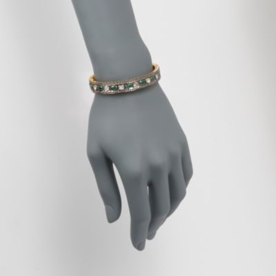 3.25ct. t.w. Emerald and 2.75ct. t.w. Diamond Bangle In 14k Yellow Gold &mdash; Alt Image 2
