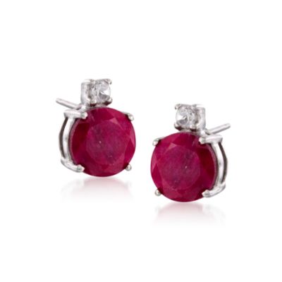 4.80 ct. t.w. Ruby and .15 ct. t.w. Topaz Stud Earrings in Sterling Silver &mdash; Alt Image 1