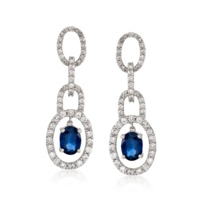 3.00 ct. t.w. Sapphire and 2.00 ct. t.w. Diamond Earrings in 14kt White Gold &mdash; Alt Image 1