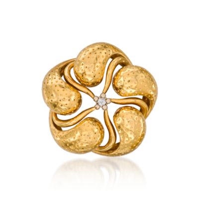 C.1960 Vintage Tiffany Jewelry .10 Carat Diamond Floral Pin In  18kt Yellow Gold &mdash; Alt Image 1