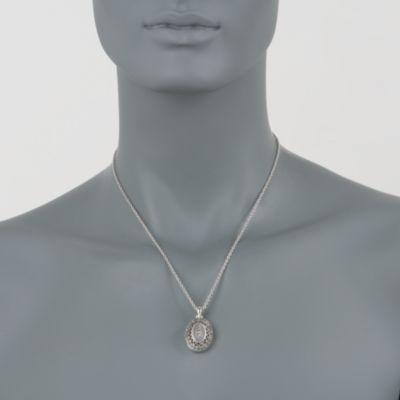 Marcasite Locket Pendant Necklace in Sterling Silver. 18" &mdash; Alt Image 2