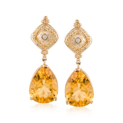 13.00 ct. t.w. Citrine Earrings With Diamonds in 14kt Yellow Gold &mdash; Alt Image 1