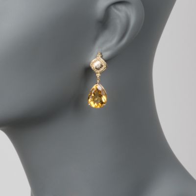 13.00 ct. t.w. Citrine Earrings With Diamonds in 14kt Yellow Gold &mdash; Alt Image 2