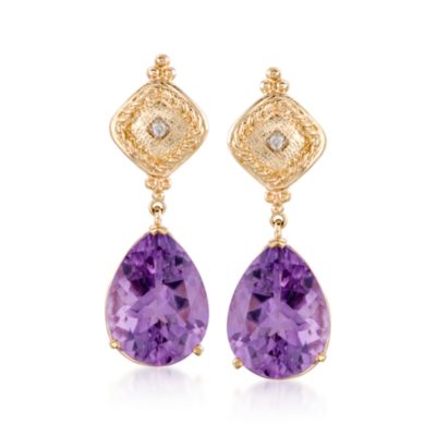 14.00 ct. t.w. Amethyst Earrings With Diamonds in 14kt Yellow Gold &mdash; Alt Image 1