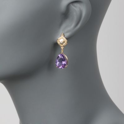 14.00 ct. t.w. Amethyst Earrings With Diamonds in 14kt Yellow Gold &mdash; Alt Image 2