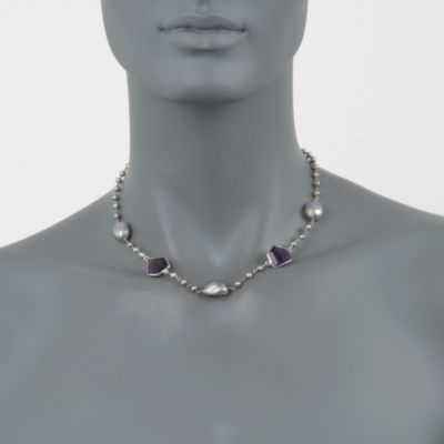 Gray Pearl and 14.40 ct. t.w. Amethyst Station Necklace in Sterling Silver. 36" &mdash; Alt Image 2