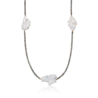 Labradorite Bead Necklace With Baroque Coin Pearls in 14kt Yellow Gold &mdash; Alt Image 1