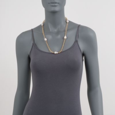 90.00 ct. t.w. Citrine Bead Necklace With Baroque Cultured Pearl Stations With 14kt Yellow Gold. 36" &mdash; Alt Image 2