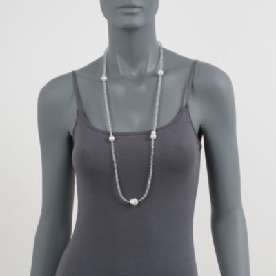 Aquamarine Bead Necklace With Baroque Pearls in 14kt Yellow Gold &mdash; Alt Image 3